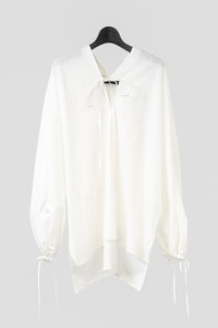 tous les deux ensemble/Cotton Typewriter V-neck Ribbon Blouse