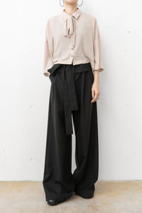 tous les deux ensemble/Striped Crepe cropped Shirt