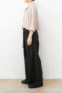tous les deux ensemble/Striped Crepe cropped Shirt