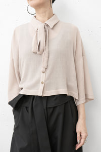 tous les deux ensemble/Striped Crepe cropped Shirt