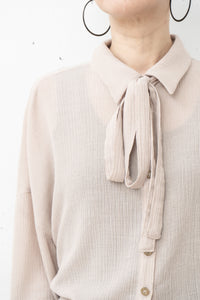 tous les deux ensemble/Striped Crepe cropped Shirt
