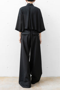 tous les deux ensemble/Striped Crepe cropped Shirt