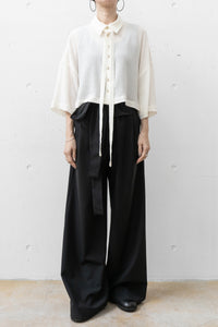tous les deux ensemble/Striped Crepe cropped Shirt