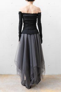 MARC LE BIHAN/3-LAYER CUT OFF SKIRT