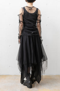 MARC LE BIHAN/OFF SHOULDER TULLE T-SHIRT