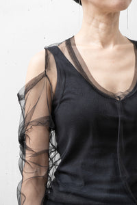 MARC LE BIHAN/OFF SHOULDER TULLE T-SHIRT