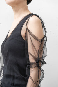 MARC LE BIHAN/OFF SHOULDER TULLE T-SHIRT