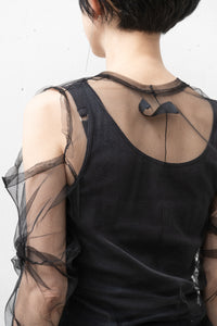 MARC LE BIHAN/OFF SHOULDER TULLE T-SHIRT