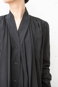 MARC LE BIHAN/PLEATED DRAPE LONG SLEEVED COTTON VOILE SHIRT