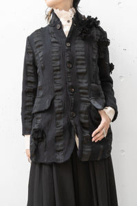 Aleksandr Manamis/条纹七分袖褶皱夹克（女装）/STRIPE 3/4 SLEEVE PLEAT JACKET (Femme)